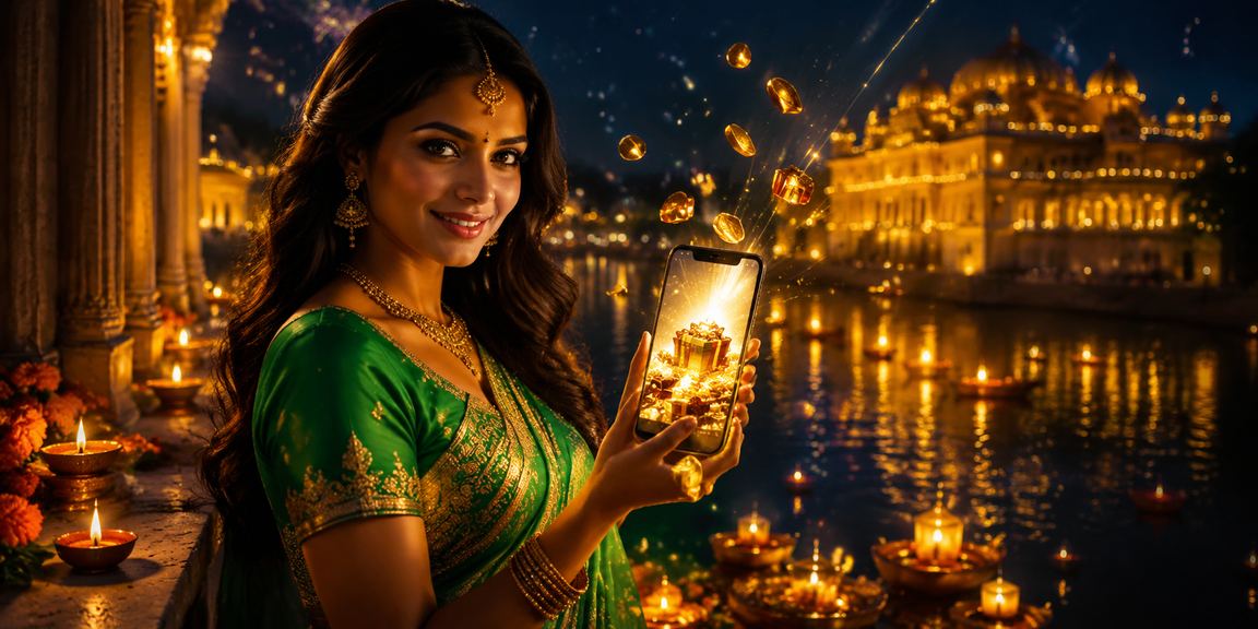 Indian player enjoying mobile casino in traditional attire