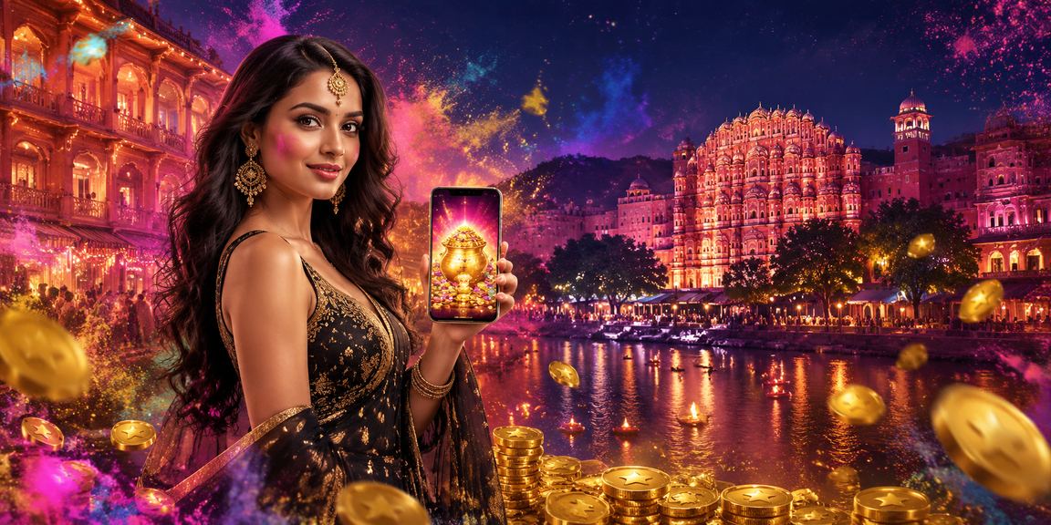 Festival celebrations with casino app display in Jaipur India
